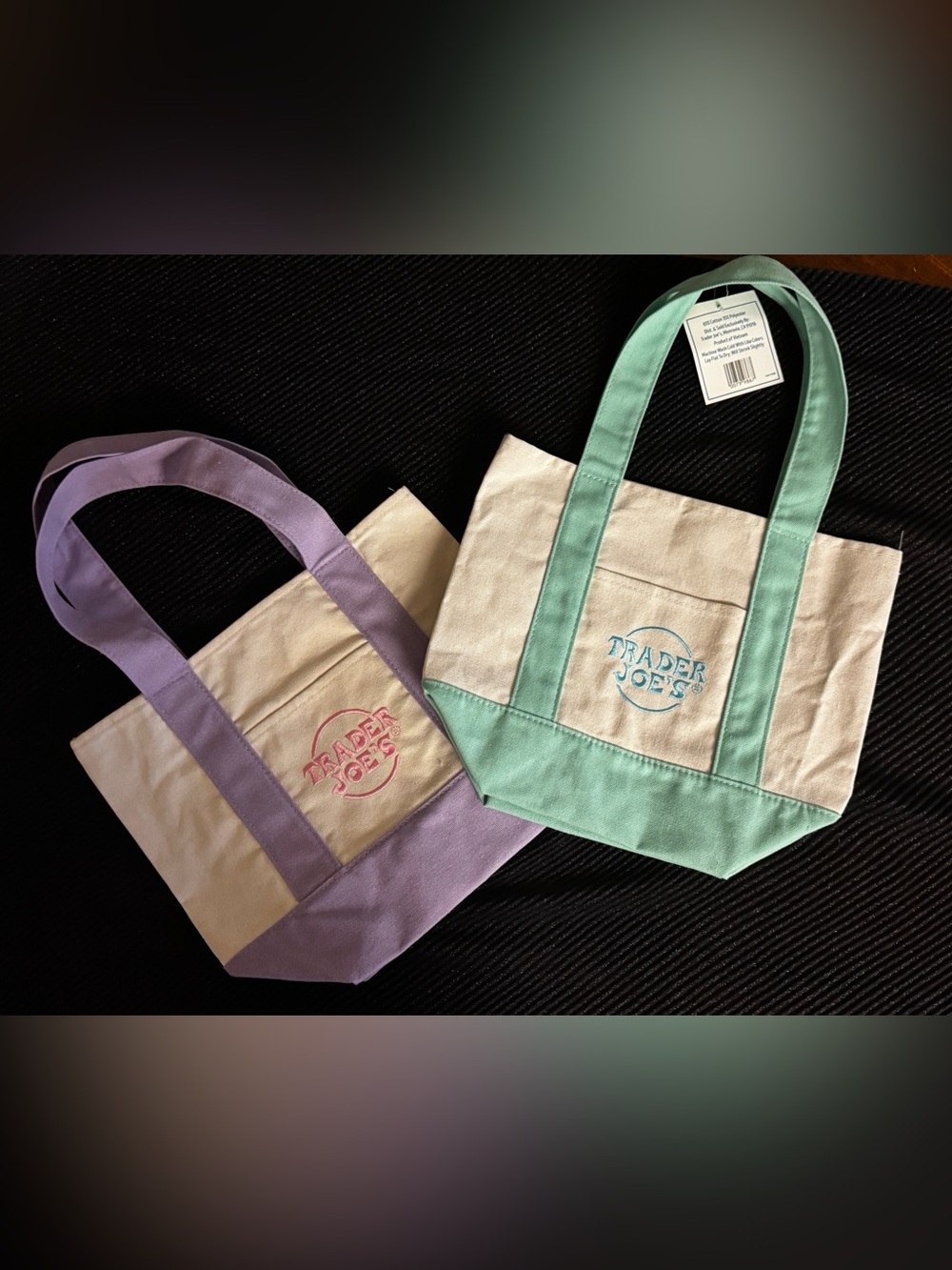 Canvas Mini Tote Bags- Mint and Lavender Trim